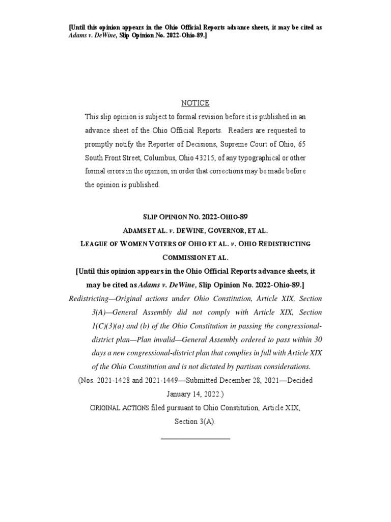 Ohio Supreme Court Congressional Redistricting Decision PDF Supreme