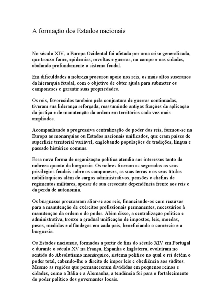 Exercicios Formação Dos Estados Nacionais 7 Ano Com Gabarito