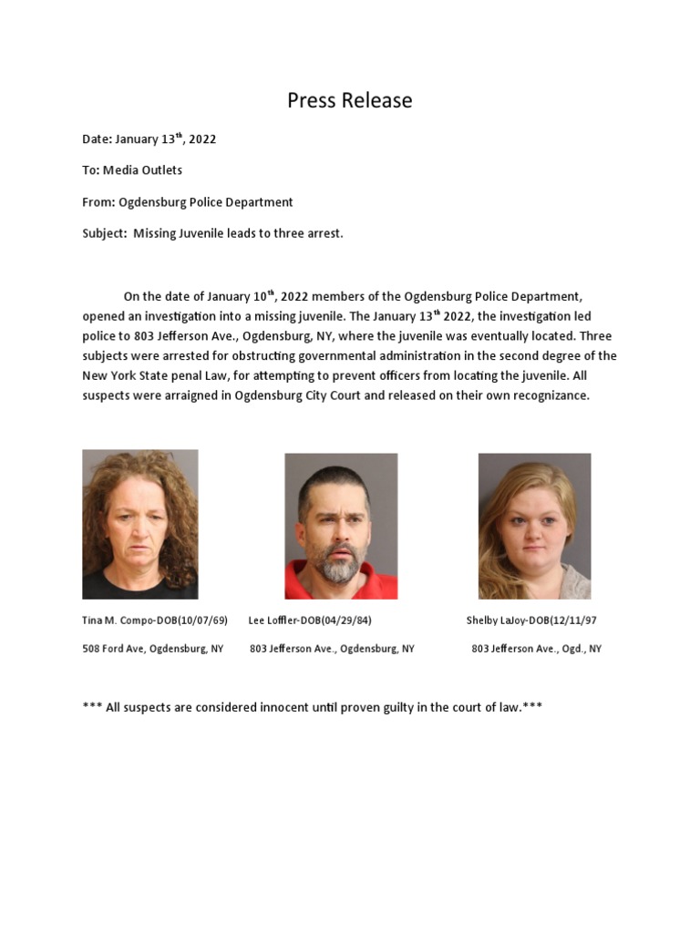 Ogdensburg Police Department Jan. 14, 2022 PDF