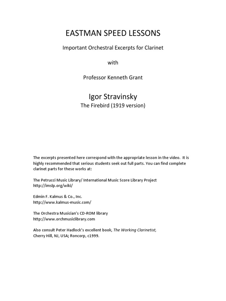 Stravinsky Firebird Clarinet Pdf