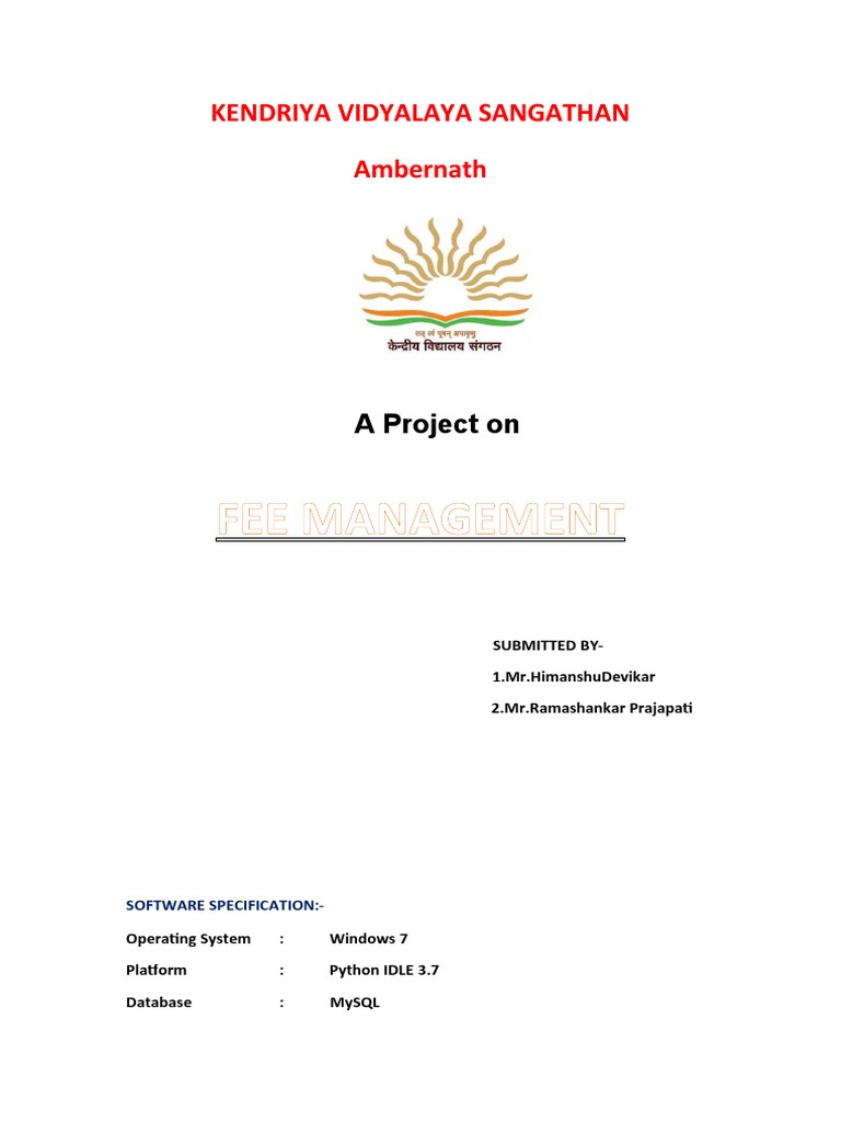 Fee Management Kendriya Vidyalaya Sangathan Ambernath Descargar gratis PDF Databases