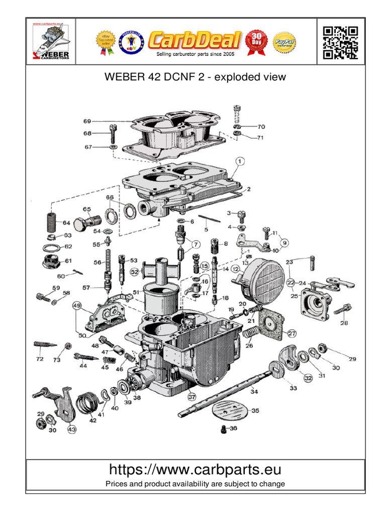 Exploded View of WEBER 42 DCNF 2 EUR PDF Throttle Carburetor
