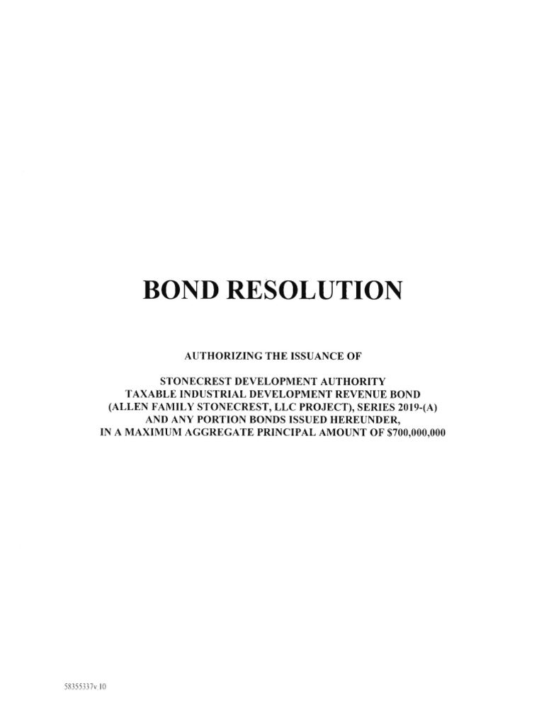 Stonecrest DA Series 2019 - (A) Bond Resolution (Allen Family, $700M) | PDF