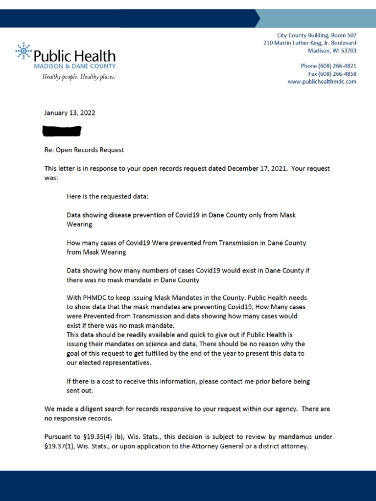 Open Records Response On Masking Data For Dane County 1-13-22 | PDF
