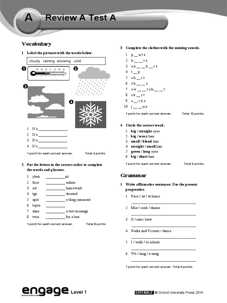 Engage 1 Review A Test A | PDF | Human Communication | Linguistics
