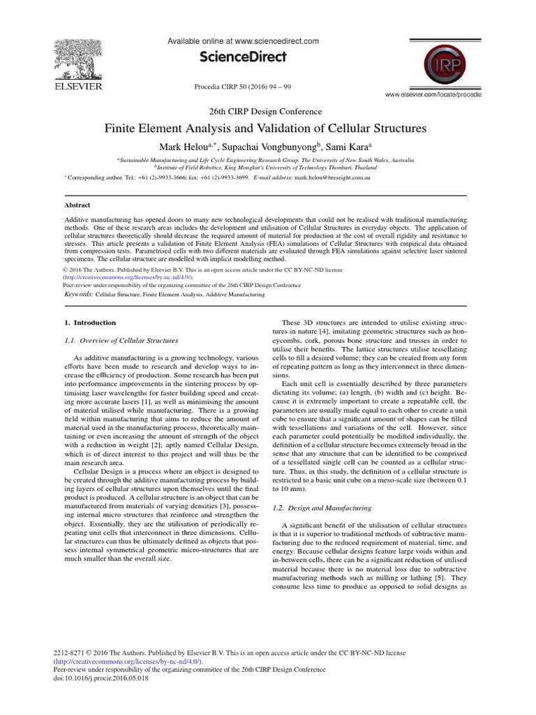 Finite Element Analysis and Validation of Cellular Structures | PDF ...