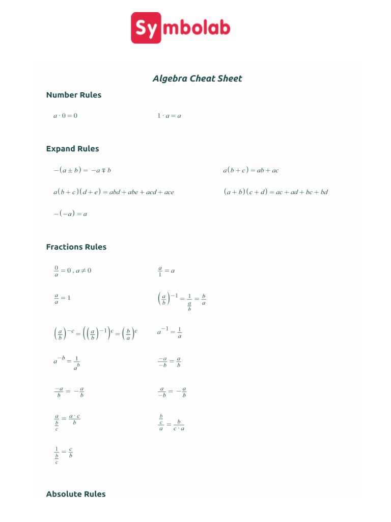 Intermediate Algebra Cheat Sheet Pdf – PFPLCP