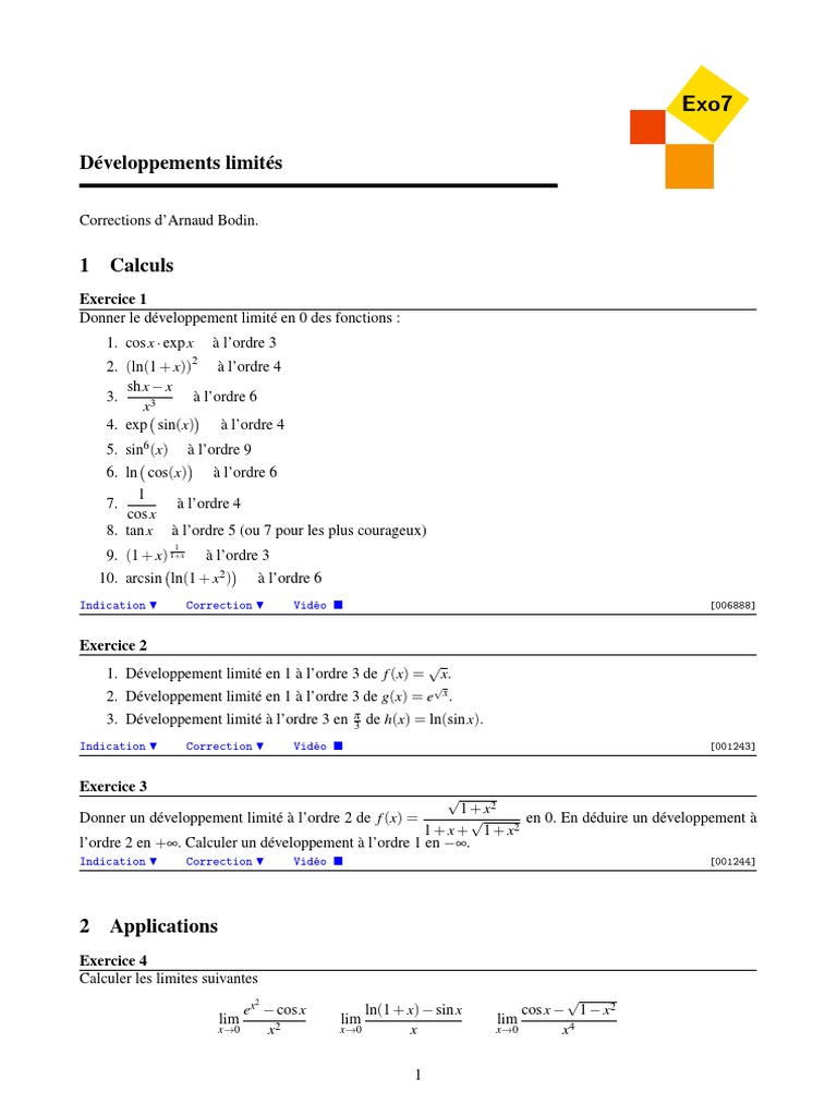 Développements Limités en Mathématiques | PDF | Mathématiques ...