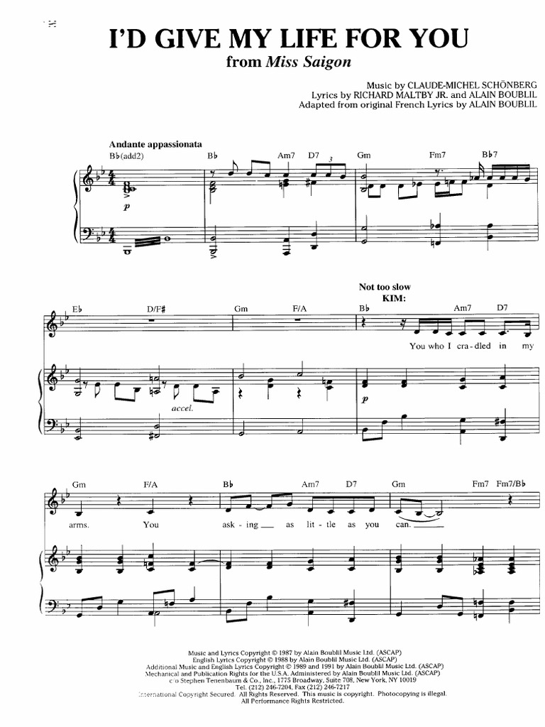 I'd Give My Life For You Sheet Music PDF Performing Arts