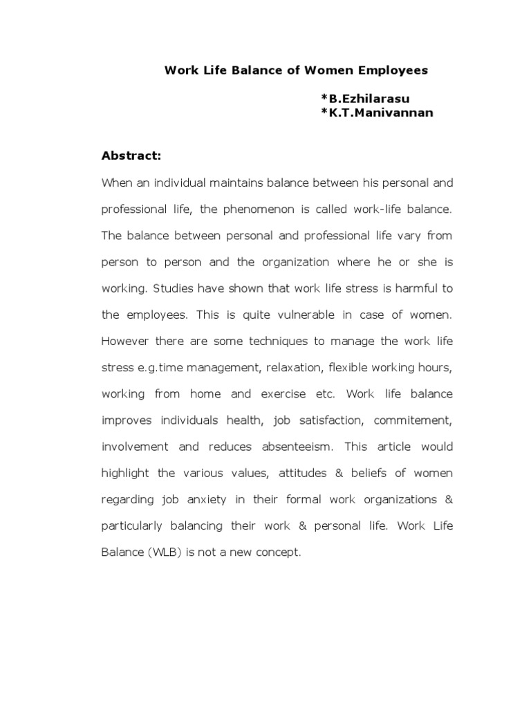 Work Life Balance of Women Employees | PDF | Work–Life Balance | Employment