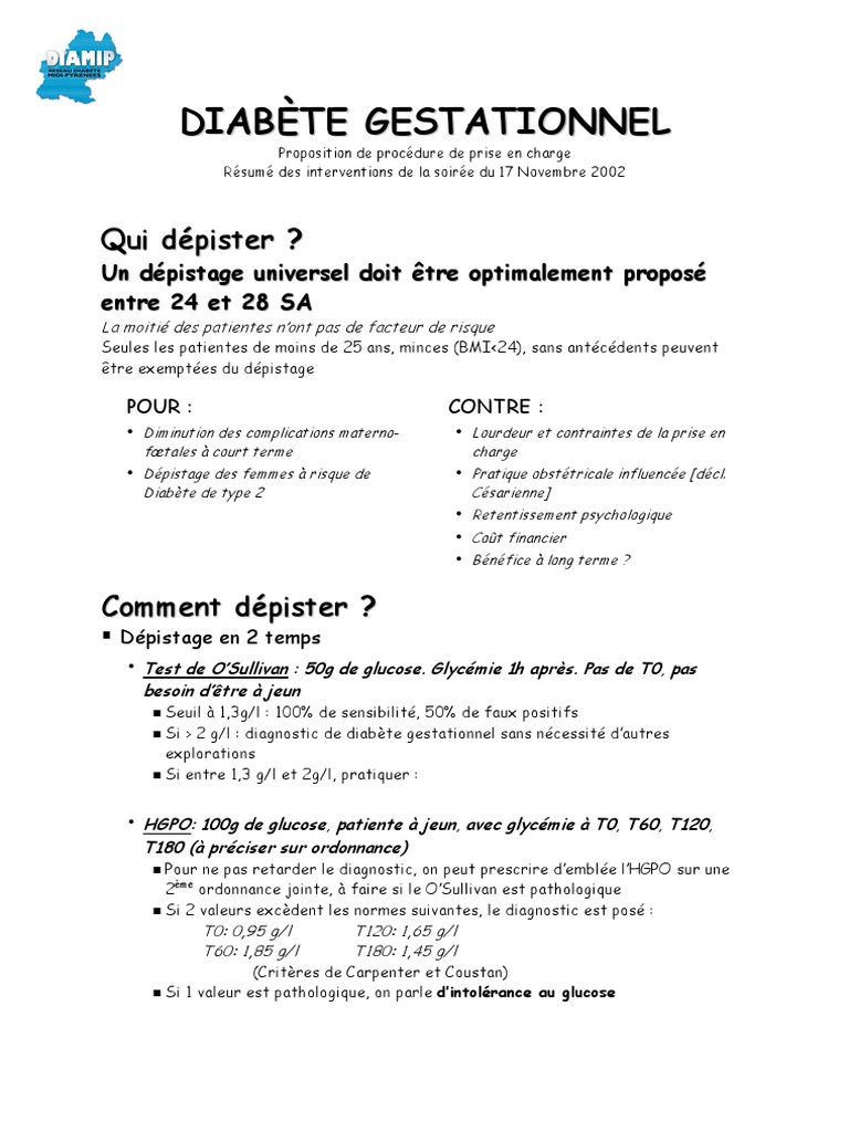 Mémo Prise En Charge Diabète _ Prise en charge du dépistage de la ...