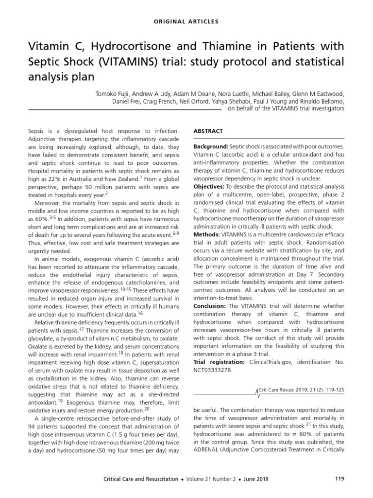 Vitamin C, Hydrocortisone and Thiamine in Patients With Septic Shock
