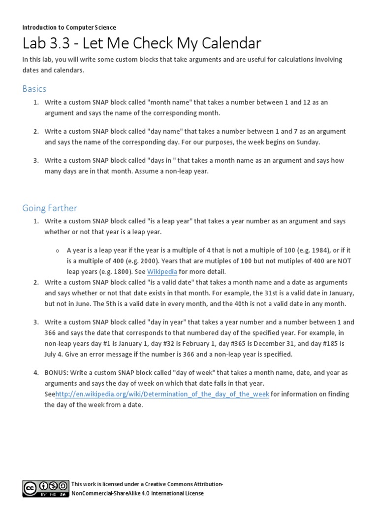 Lab 3.3 Let Me Check My Calendar PDF Computing Computer Science