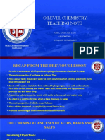 O Level Chemistry Teaching Note: Acids, Bases and Salts Lesson Two Chemistry Department