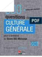 Hubert Tondeur - 300 Questions de Culture Générale Pour S'entraîner Au Score IAE-Message 2016 - Avec Grille Des Réponses (2015, Gualino Editeur)