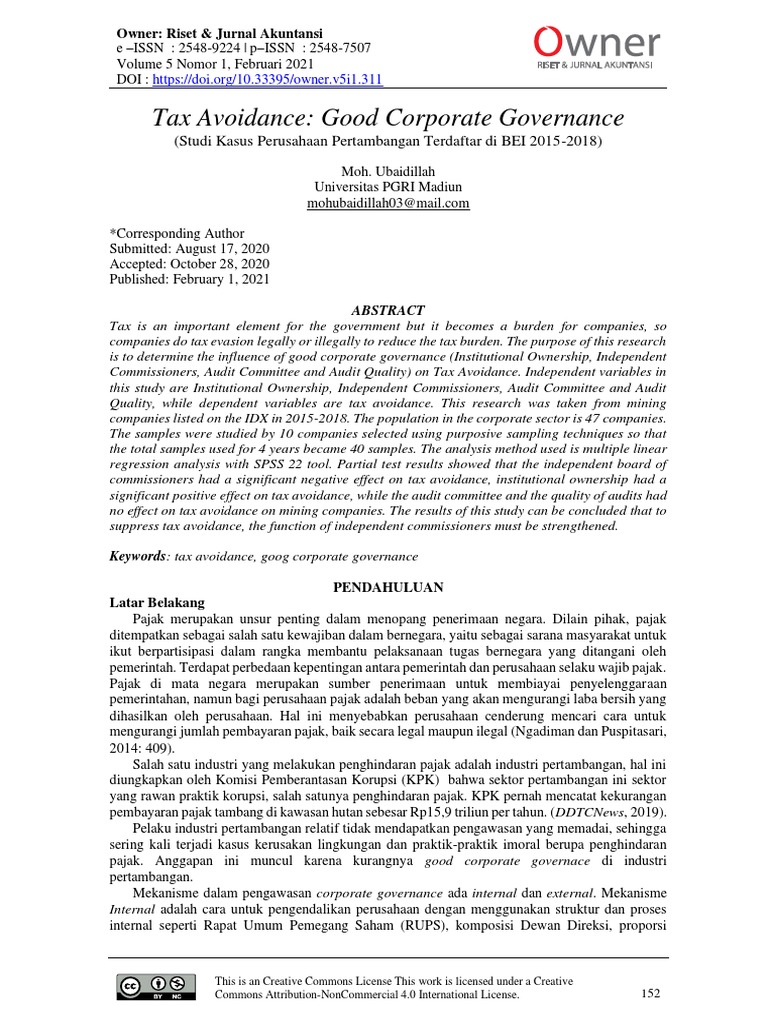 Tax Avoidance and Corporate Governance | PDF | Variable (Mathematics ...