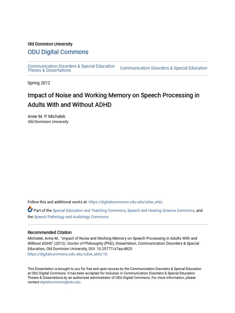 Impact of Noise and Working Memory On Speech Processing in Adults | PDF ...