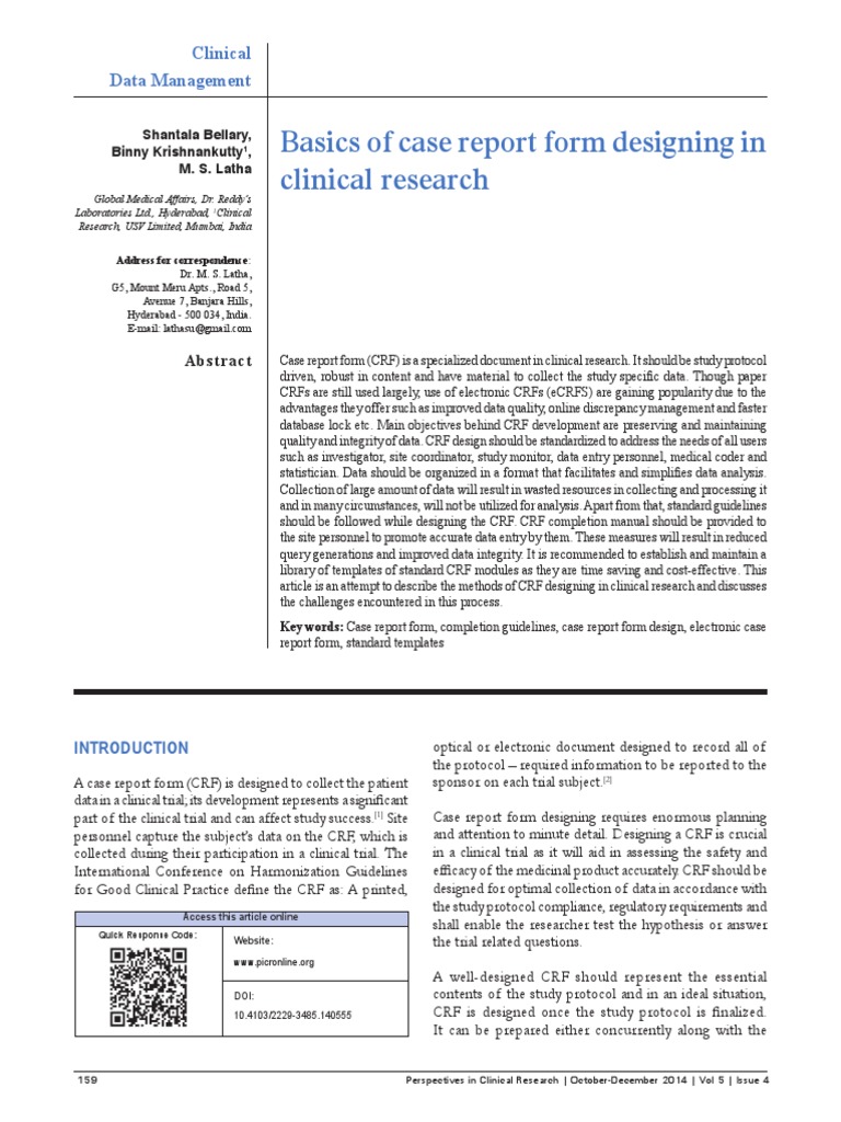 Basics of Case Report Form Designing in Clinical Research | PDF ...