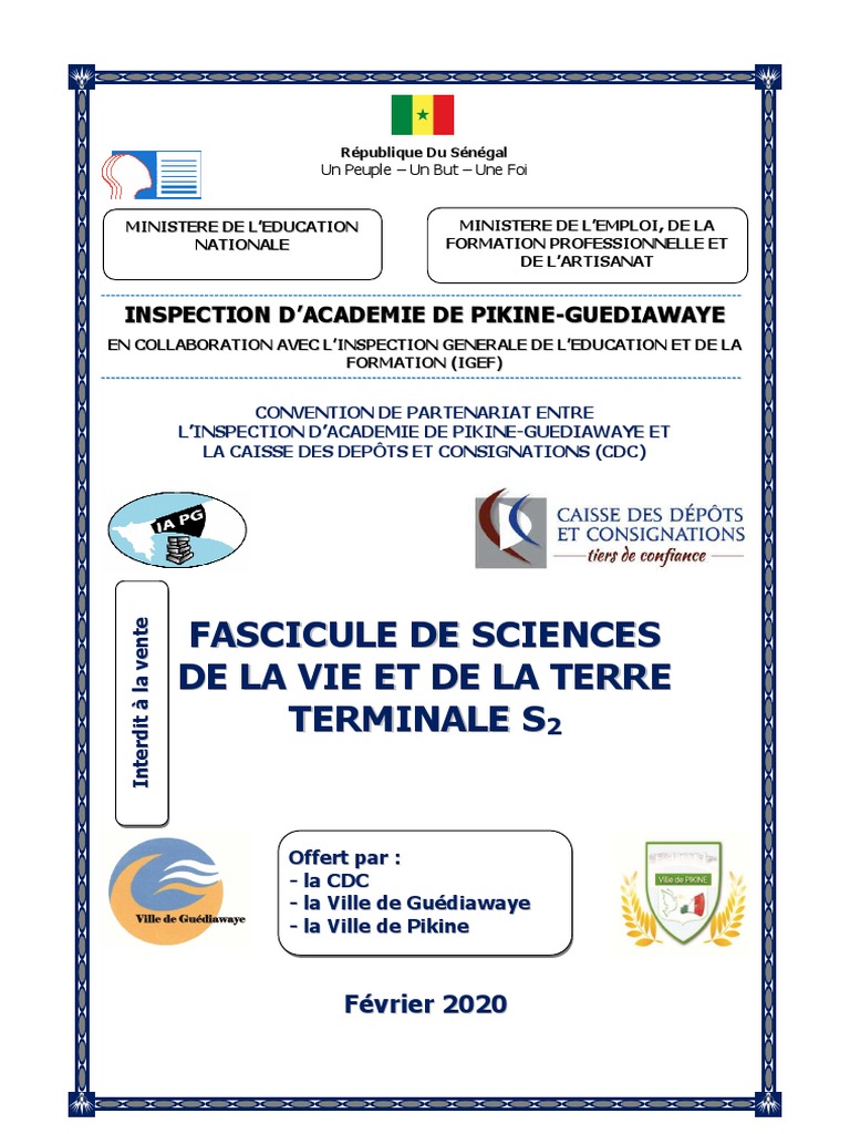 Page De Garde Cahier Svt 2seconde 2-Fascicule SVT Tle S2 IA PG-CDC Février 2020 (VF) | PDF | Olfaction |  Neurone