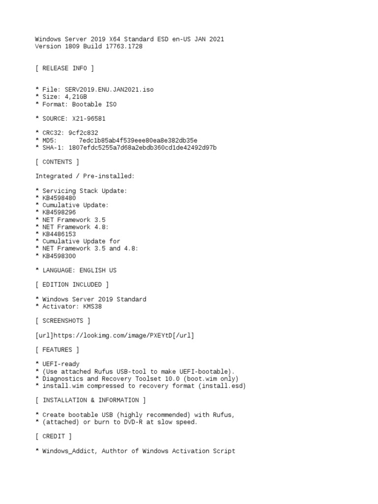 Windows Server 2019 Standard ESD ISO | PDF