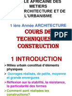 TECHNIQUES DE CONSTRUCTION Archi 1 Chapitre 1  et 2