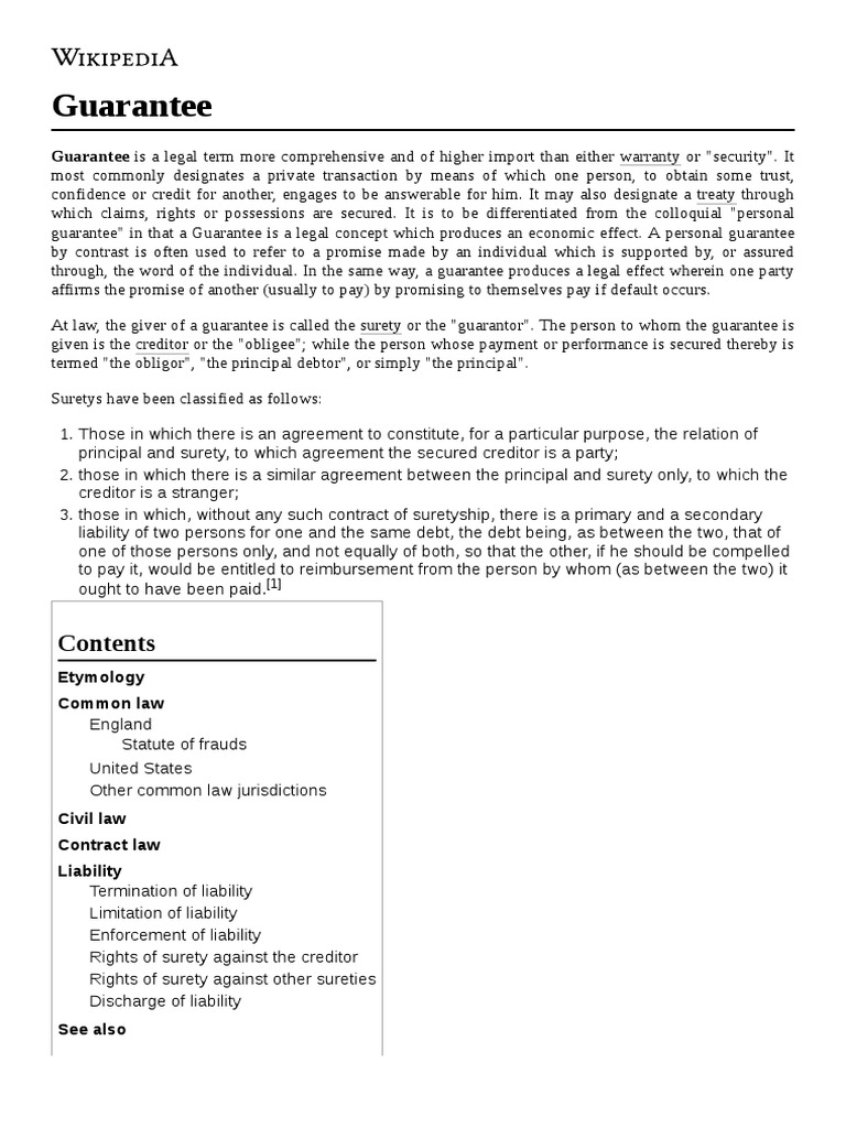 Guarantee Guarantee Is A Legal Term More Comprehensive and of Higher