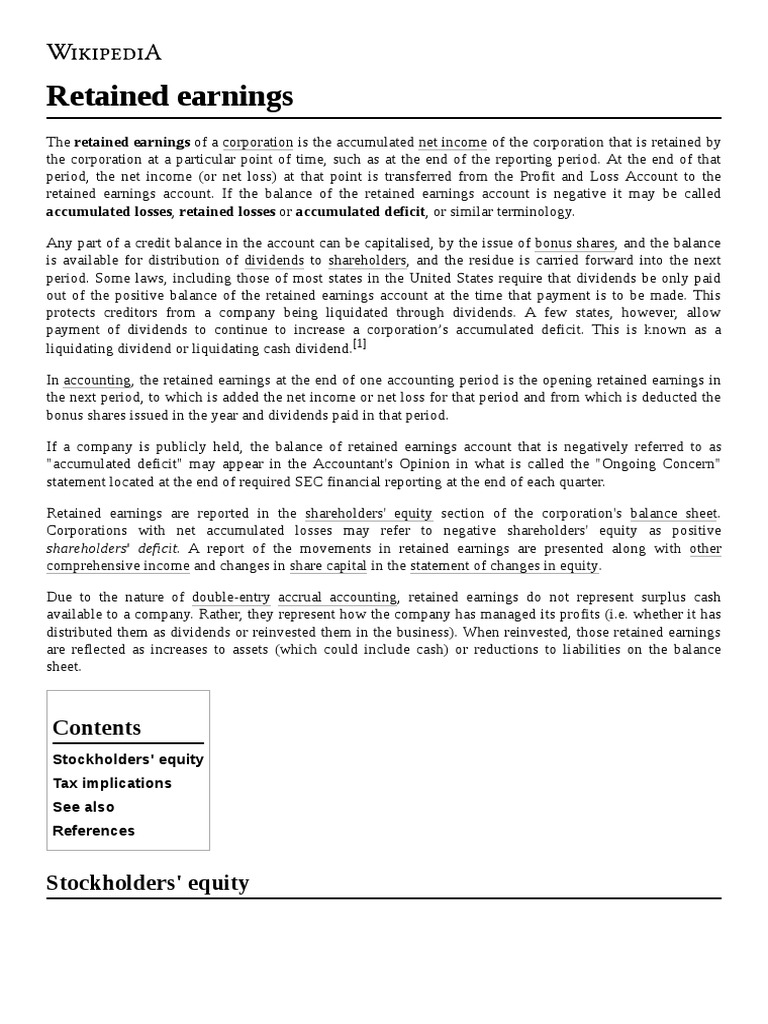 Retained Earnings Accumulated Losses, Retained Losses or Accumulated