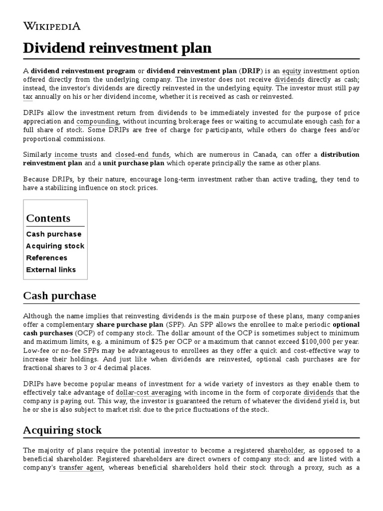 Dividend Reinvestment Plan | PDF | Market (Economics) | Companies