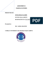 Assignment-I Pakistan-Studies: (B-1) : 1009576 FA21-BCS-053