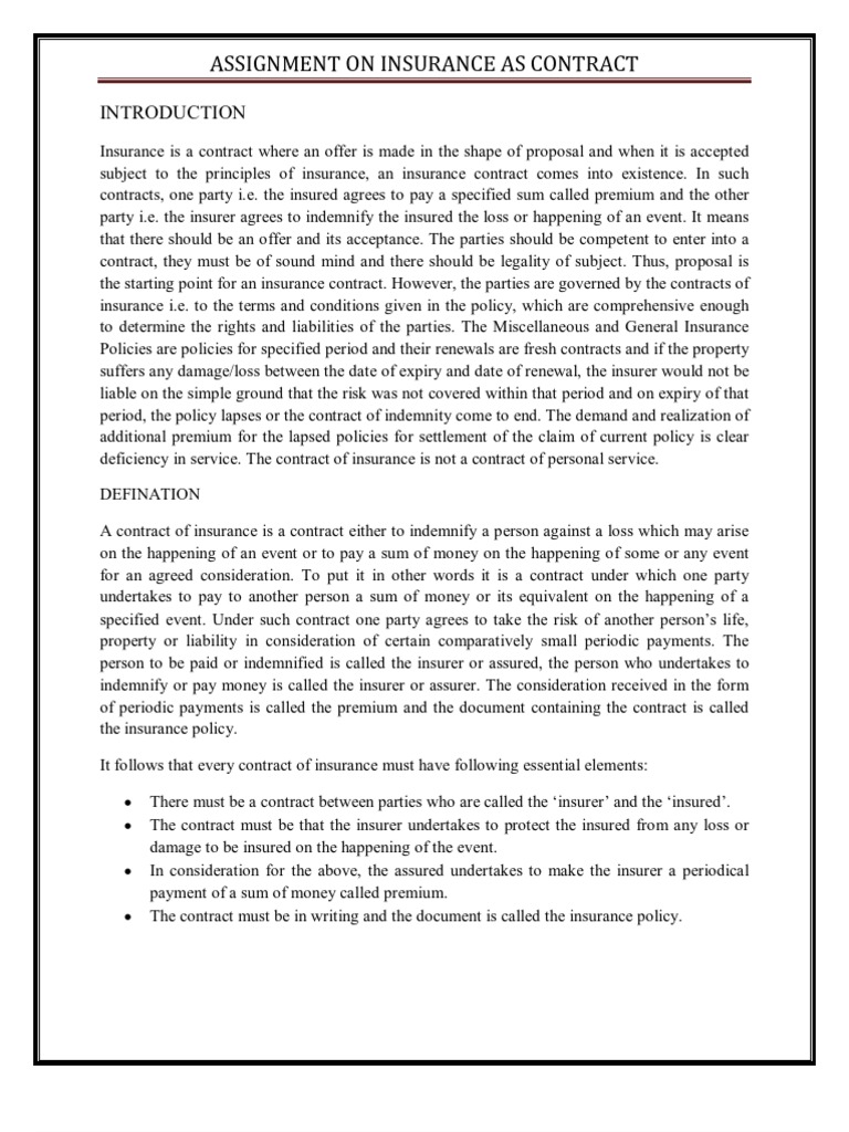 Insurance As Contract | PDF | Insurance Policy | Insurance