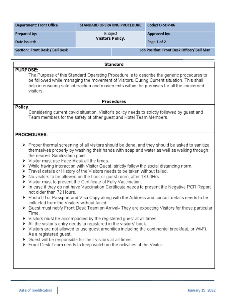 SOP Visitors Policy PDF