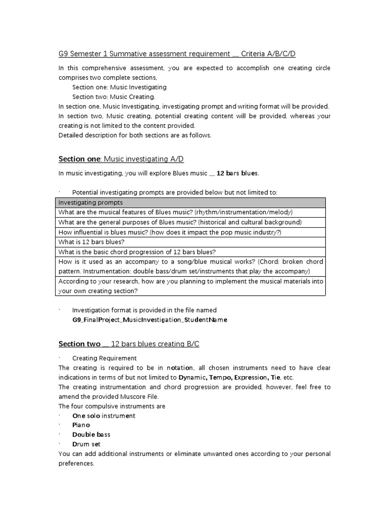 G9 Blues Music Assessment Guide | PDF | Language Arts & Discipline | Art