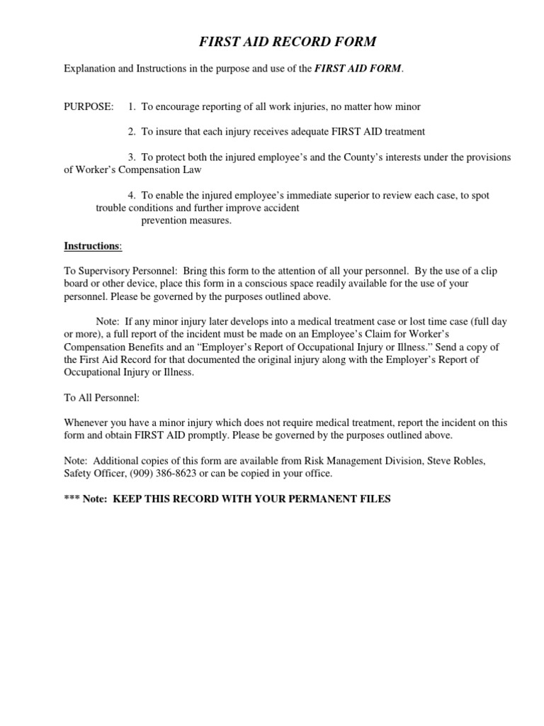 First Aid Record Form Instructions PDF