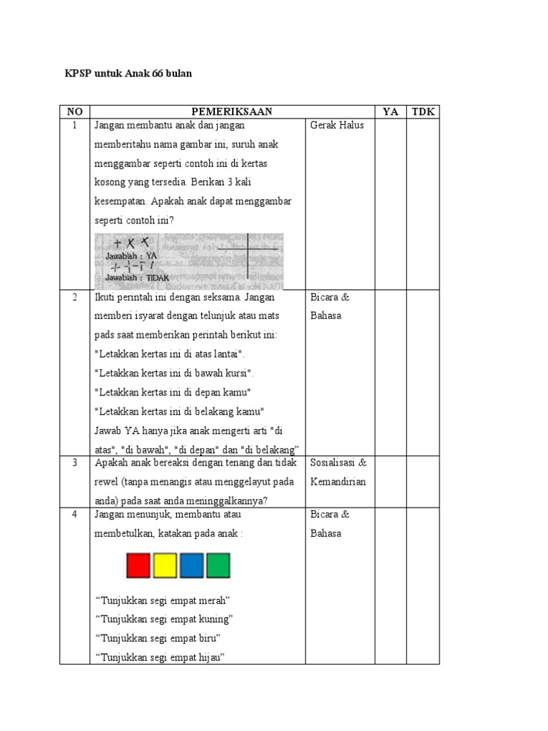 KPSP Anak Usia 66 Bulan | PDF | Seni & Disiplin Bahasa
