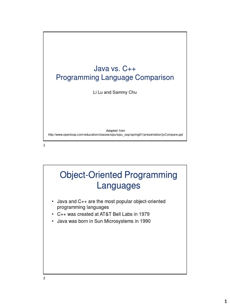 Object-Oriented Programming Languages: Java vs. C++ Programming ...