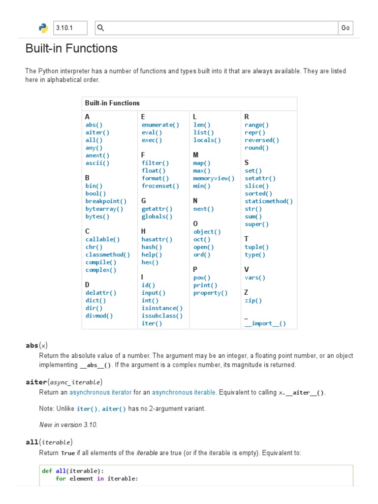 Built-In Functions - Python 3.10.1 Documentation | PDF | Parameter ...