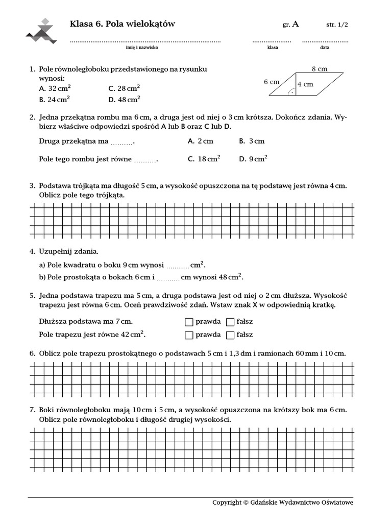 Test Diagnostyczny Z Matematyki Klasa 6 Gwo