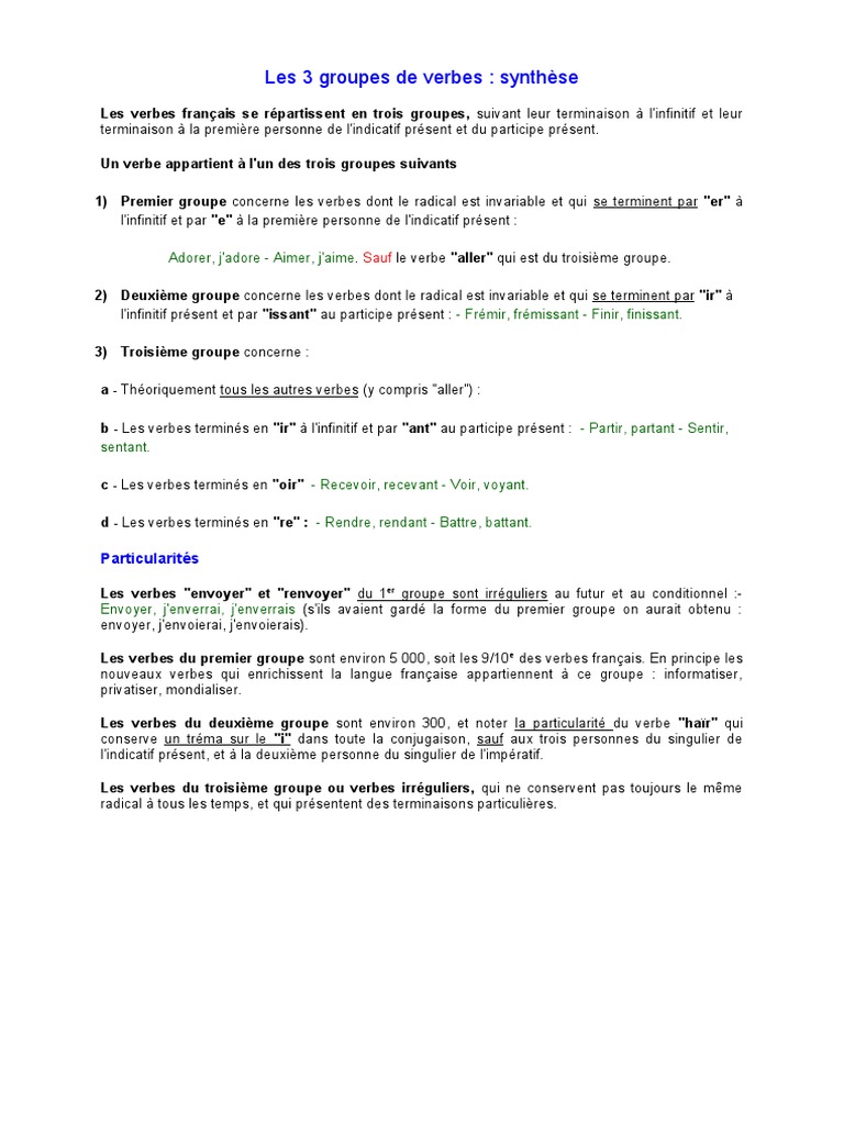 Les 3 Groupes De Verbes En Fran ais PDF Arts Du Langage Et Discipline