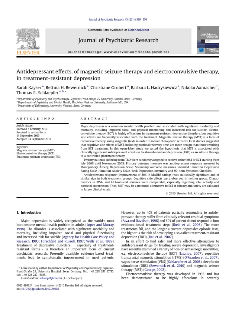 Antidepressant Effects, of Seizure Therapy and