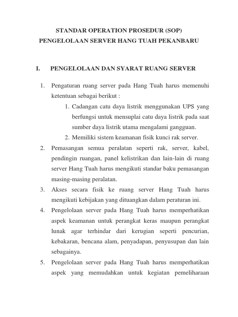 SOP Pengelolaan Server Batam | PDF | Griya & Taman | Komputer