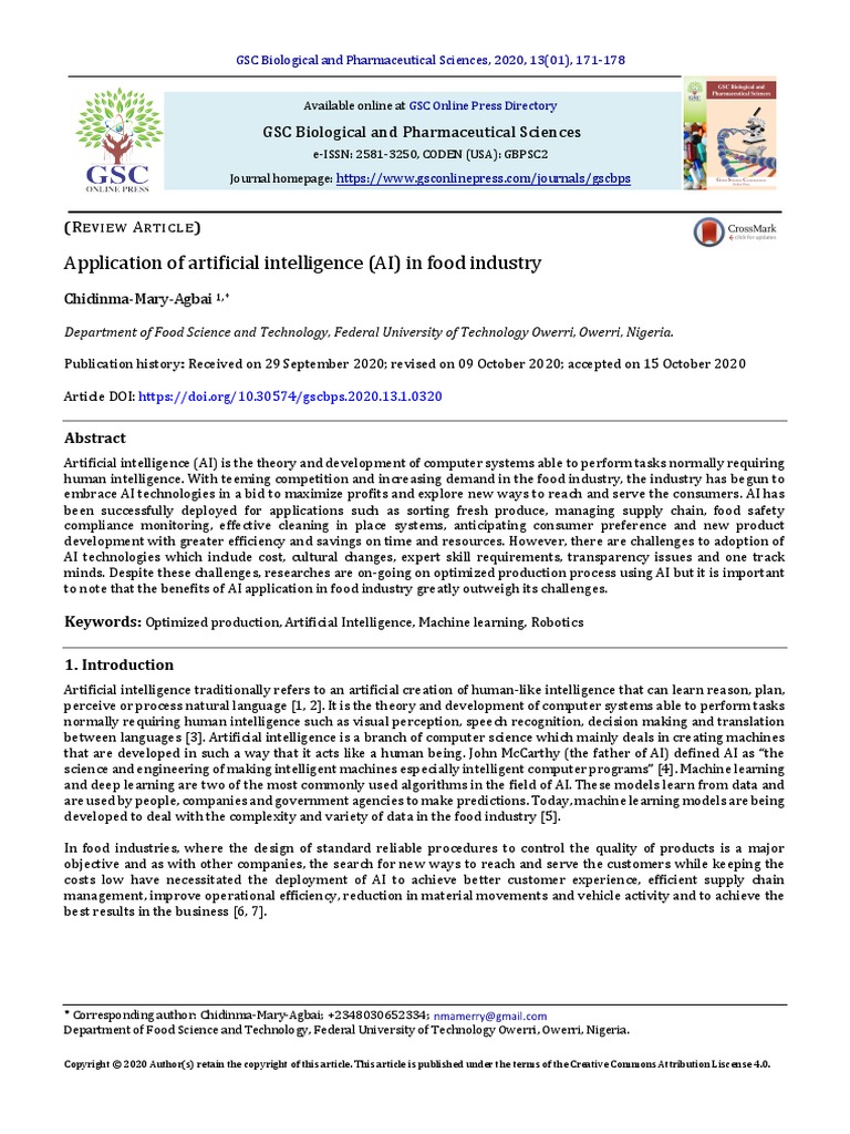 Application of Artificial Intelligence AI in Food | PDF | Artificial ...