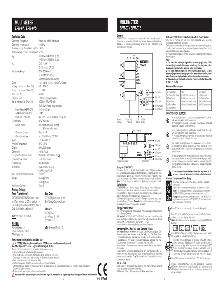 EPM 07 07S Manual ENTES PDF Ac Power Transformer