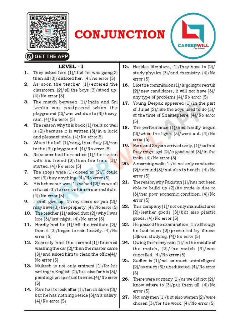Conjunction Error Identification Exercises | PDF | Language Arts ...