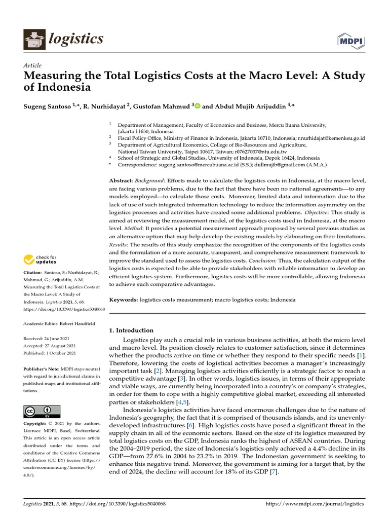 Logistics Measuring The Total Logistics Costs at The Macro Level A