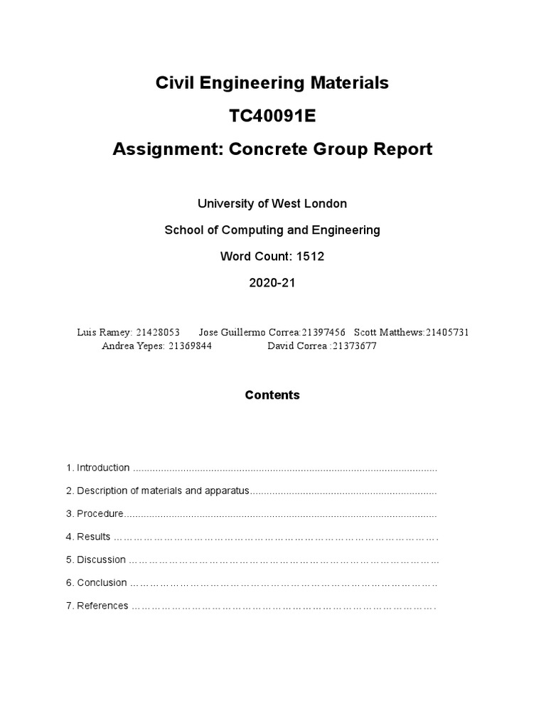 Concrete Group Report Term 2 PDF Concrete Materials