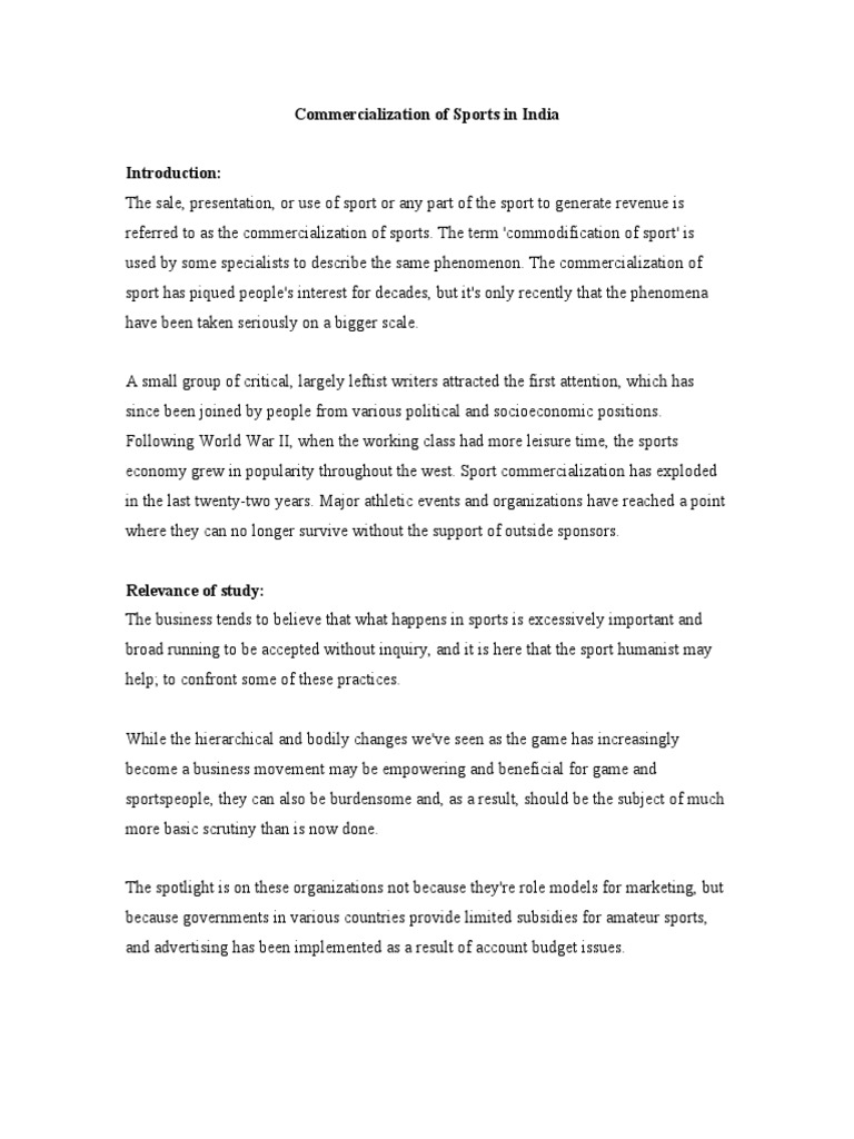 Commercialization of Sports in India PDF Sports
