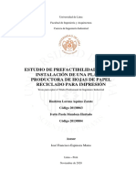 Estudio de prefactibilidad para planta productora de hojas de papel reciclado