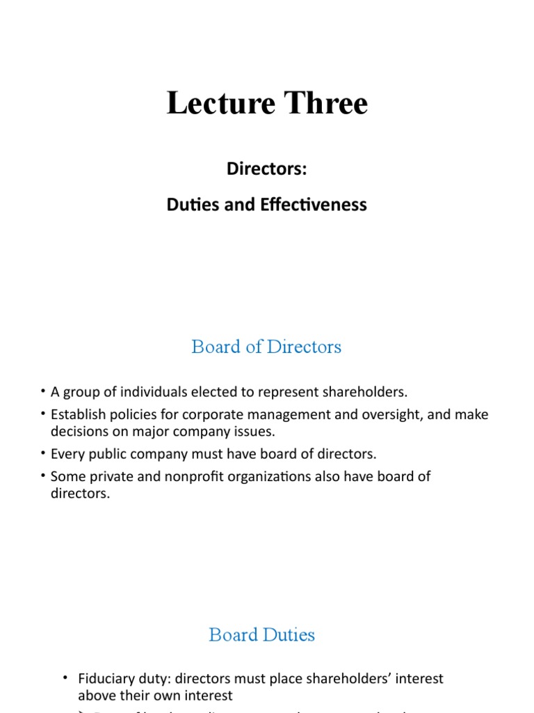 Class III Director Roles and Responsibilities | PDF | Board Of ...