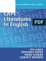 CAPE Literatures in English Syllabus, Specimen Paper, Mark Scheme, Subject Reports