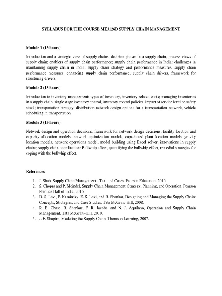 Syllabus For The Course Me3126D Supply Chain Management | PDF | Computers